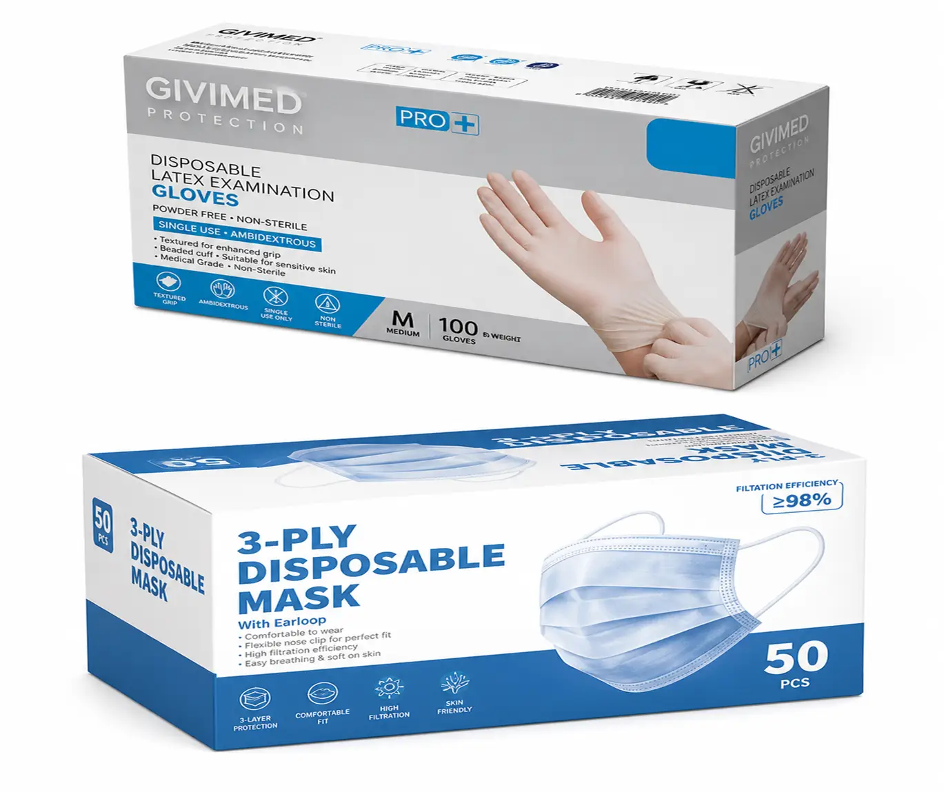 3ply Mask, Vinyl Gloves