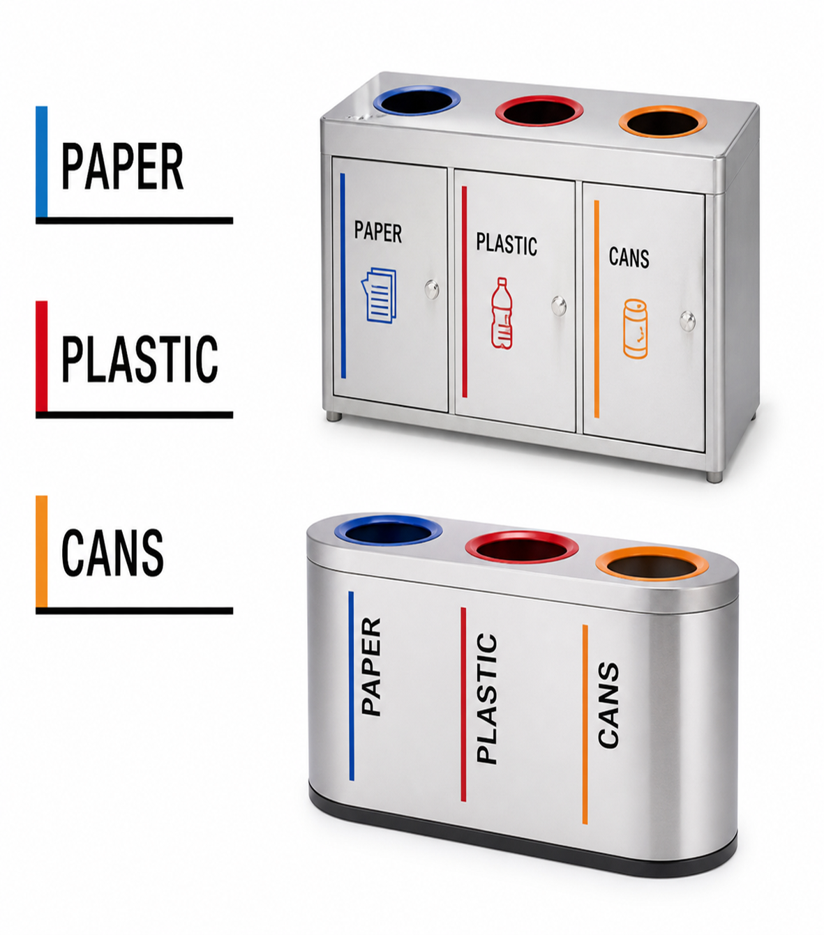 Stainless Steel Recycling Bins With 3 Compartment
